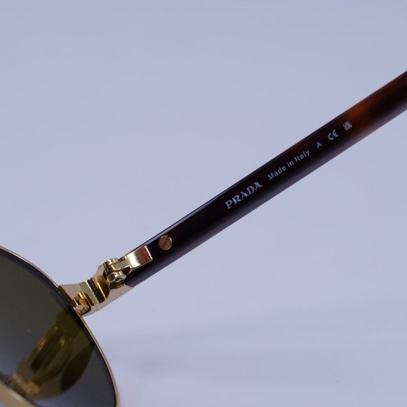Prada PRB52S 5AK09Z Sunglasses Gold Round Frame, Dark Brown Lenses